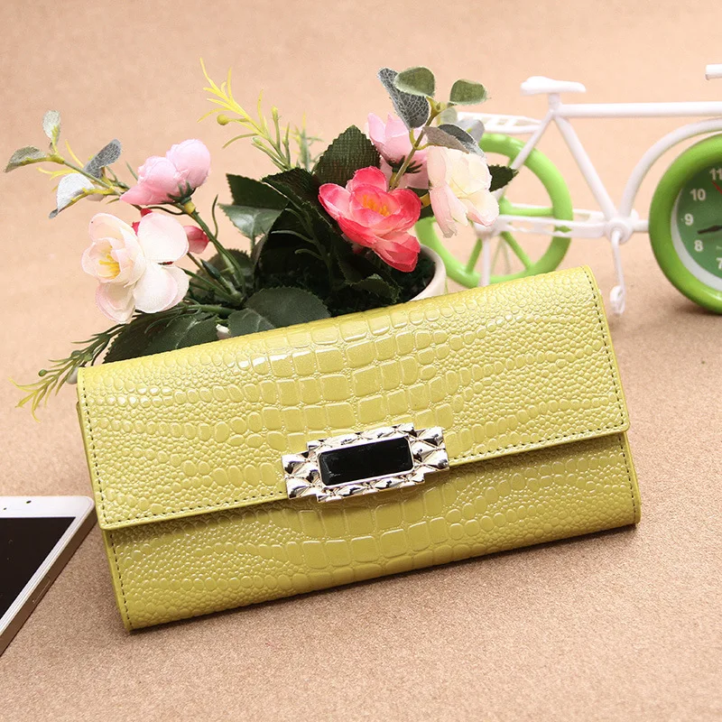 

2019 Summer New Style Women's Wallet Long Korean-style Wallet Crocodile Pattern Bright Skin WOMEN'S Handbag Genuine Leather Clut