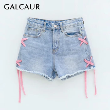 

GALCAUR Sweet Style Denim Women Shorts High Waist Bandage Hit Color Tessal Short Pants Female Clothing 2020 Spring Fashion