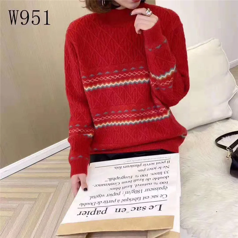 

2019 New Style Knitted Sweater South Korea Dongdaemun WOMEN'S Dress Half-Turtle-Neck Embroidered Sweater Women's Autumn And Wint