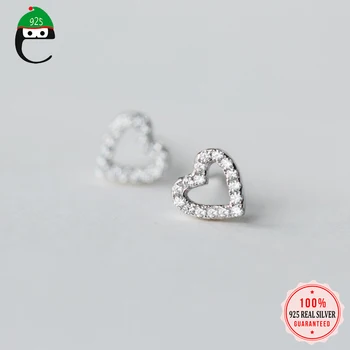 

ElfoPlataSi 100% 925 Solid Real Sterling Silver Jewelry Hollow Out Heart With CZ Stud Earring For Girl Friend Kid Lady XY1276