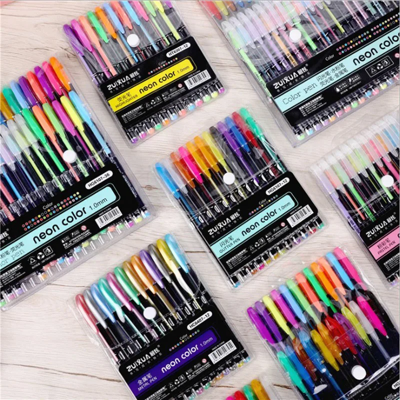 

12/18/24/36/48 pcs/pack Creative Flash Gel Pens Set Color Gel Pen Glitter Metallic Diy Korean Sketching Patinting Drawing