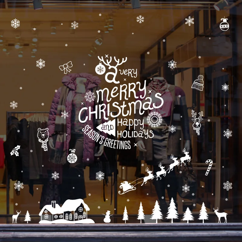Белый большой Рождественский Снеговик съемный домашний винил окна наклейки на стену Декор Рождество прозрачное окно обои магазин