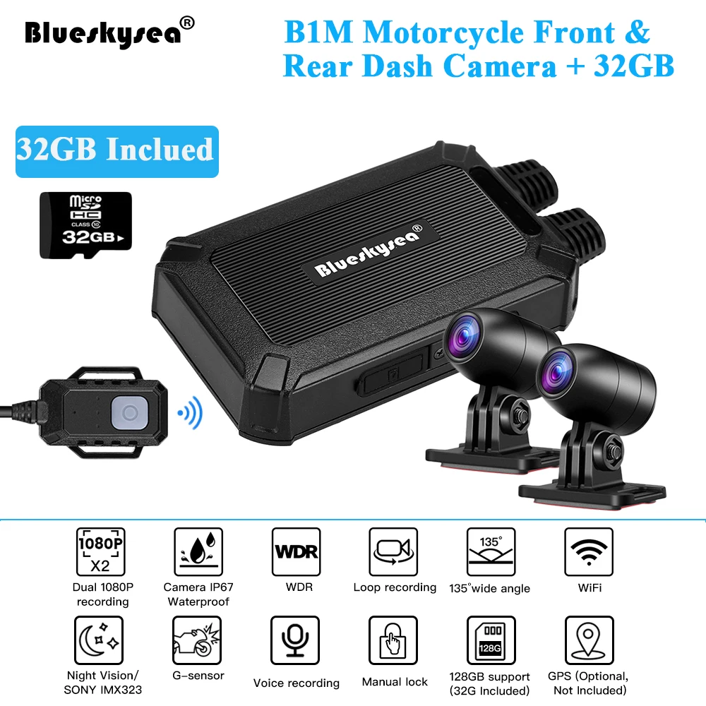 Blueskysea B1M Moto rcycle видеорегистратор FHD 1080P двойной DVR WiFi GPS камера без экрана