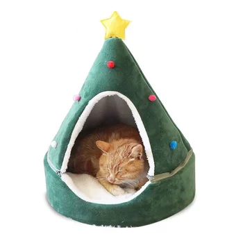 

Pet Bed Detachable Christmas Tree Warm Yurt Nest Cute Bed for Dogs and Cats 35*35*45cm Star Green For Dog Cat Bed Warm Winternew