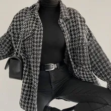 

Women Autumn Plaid Jacket Check Houndstooth Lapel Collar Coat Winter Female New Full Sleeves Single Breasted Outerwear Classic