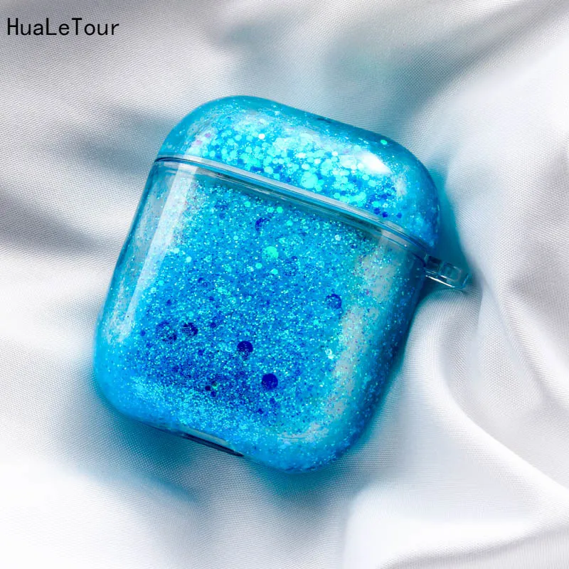 Чехол для беспроводных Bluetooth наушников Liquid Quick Sand Airpods 2 блестящий чехол Apple 1