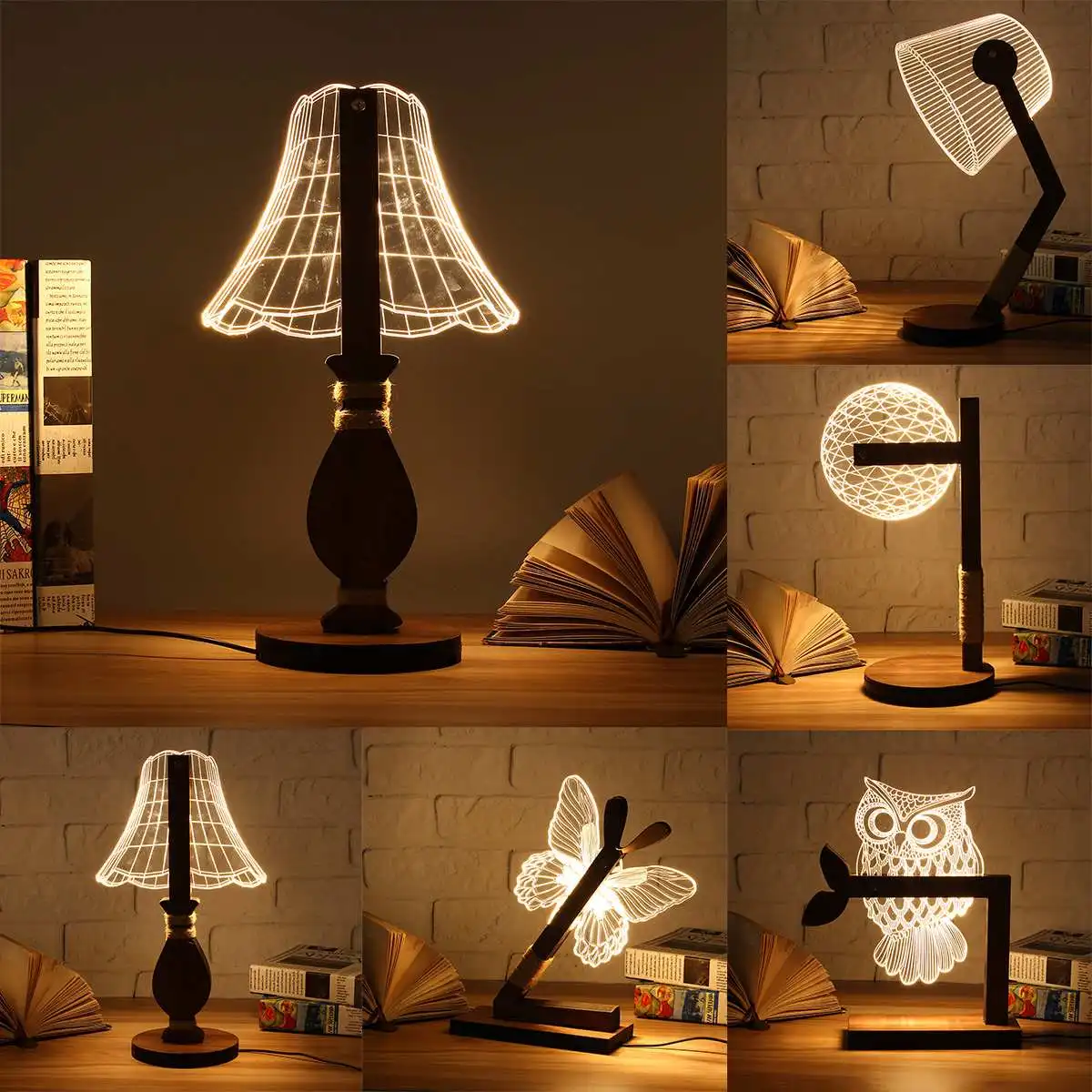 

Wooden Night Light USB 3D LED Animal Butterfly OWL Warm Lighting Table Reading Lamps Bedroom Home Decor Birthday Gift