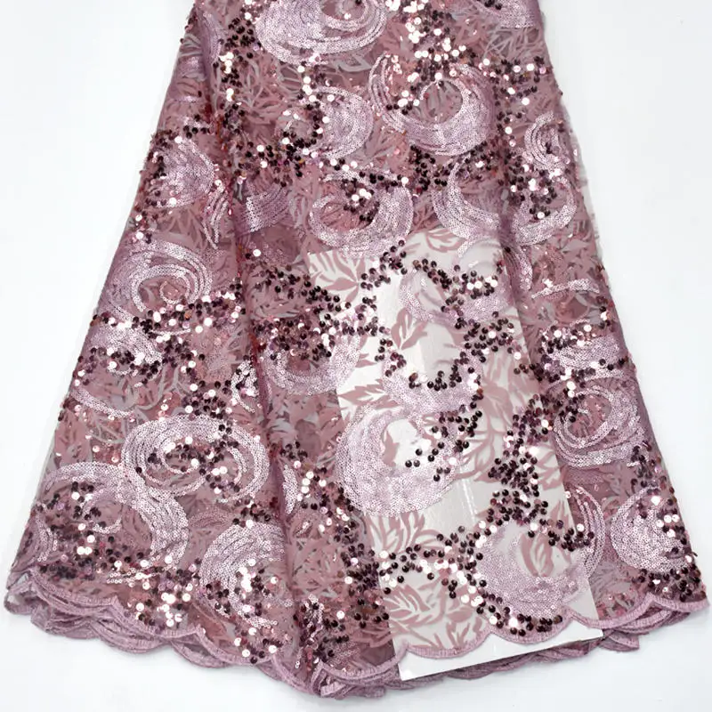 Hot sale Sequins Net Lace Fabric High Quality African Mesh Wedding Bride Dress Sewing Sequined Embroidered Material DG847