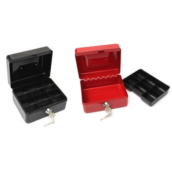 

2Set Lockable Cash Coin Money Storage Safe Security Box Holder Suitcase with Lock Key 6 Compartment Tray Red & Black