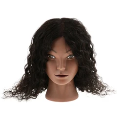 Hairdressing Cosmetology Silicone Practice Training Mannequin Manikin Head With Human Hair Curly Black