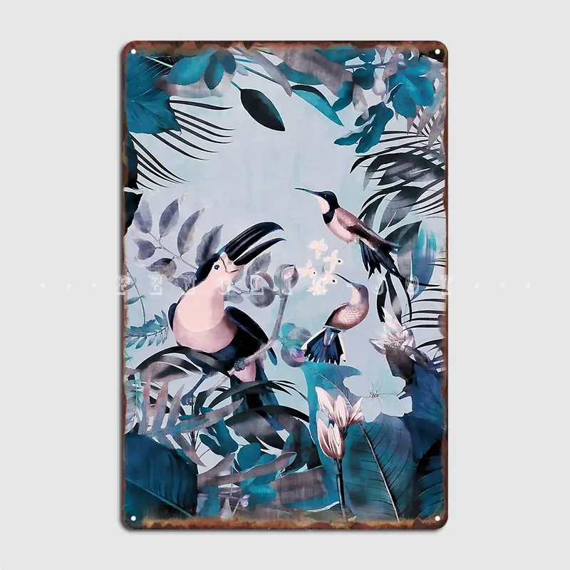 Blue Birds Jungle Paradiso Poster Targa In Metallo Pittura Murale Club Bar Club Personalizzato Targa In Metallo Poster