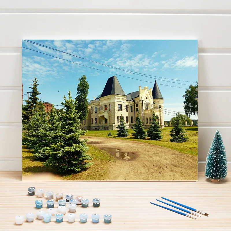 Холст масляной краской ing по номерам замок пейзаж 40 × 50 см DIY краски акриловые