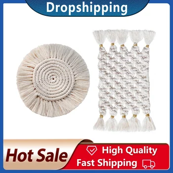 

1pc Northern Europe Macrame Cup Pad Bohemia Tablecloth Table Mat Pure Handmade Cotton Braid Non-slip Insulation Mats For Kitchen