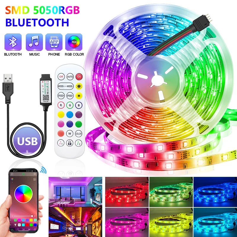 1-30 м Bluetooth Светодиодная лента USB 5050 RGB светильник SMD DC 5 В гибкая светодиодная для