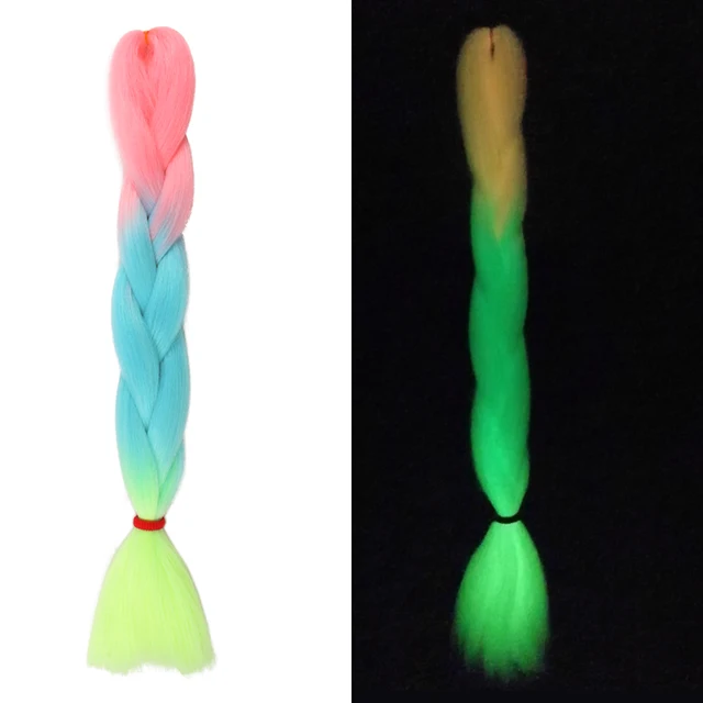 Ombre Glowing Luminous Luxury Synthetic Jumbo Braids Florescent Shining Hair In The Darkness  24inch 100G G 3 4