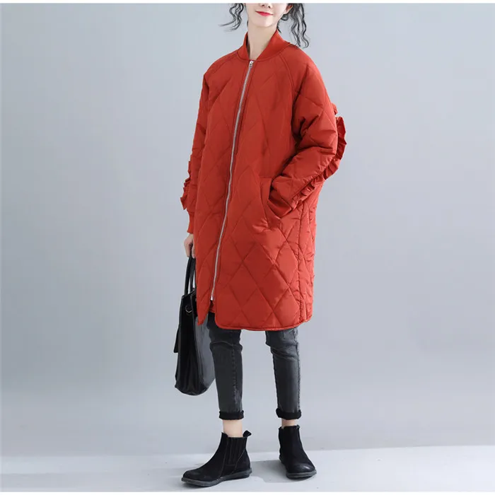 Для женщин большой Размеры хлопковые пиджаки зима литературный Средний размер Длинное свободное однотонное Цвет хлопковое пальто толстое теплое приталенное пальто, женская верхняя одежда, JIU003