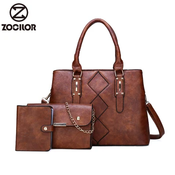 

Retro three sets Woman Shoulder Bags Famous Brand Luxury Handbags Women Bags Designer High Quality leather Totes Women bag