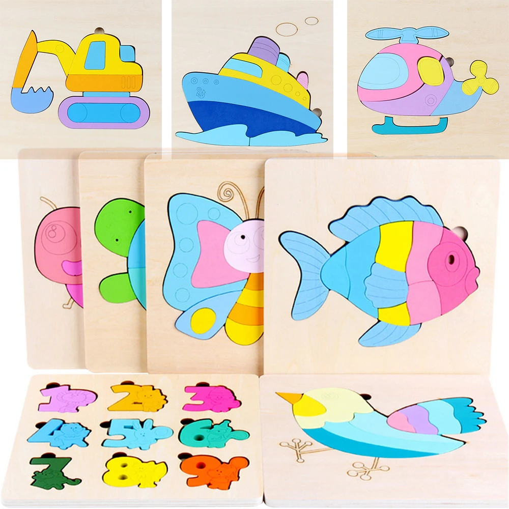 

Kid Learning Toys 3D Animal Wooden Puzzle Jigsaw Board Pre-education Toys 18*18CM Baby Memory Intelligent Exercise Puzzles Toy