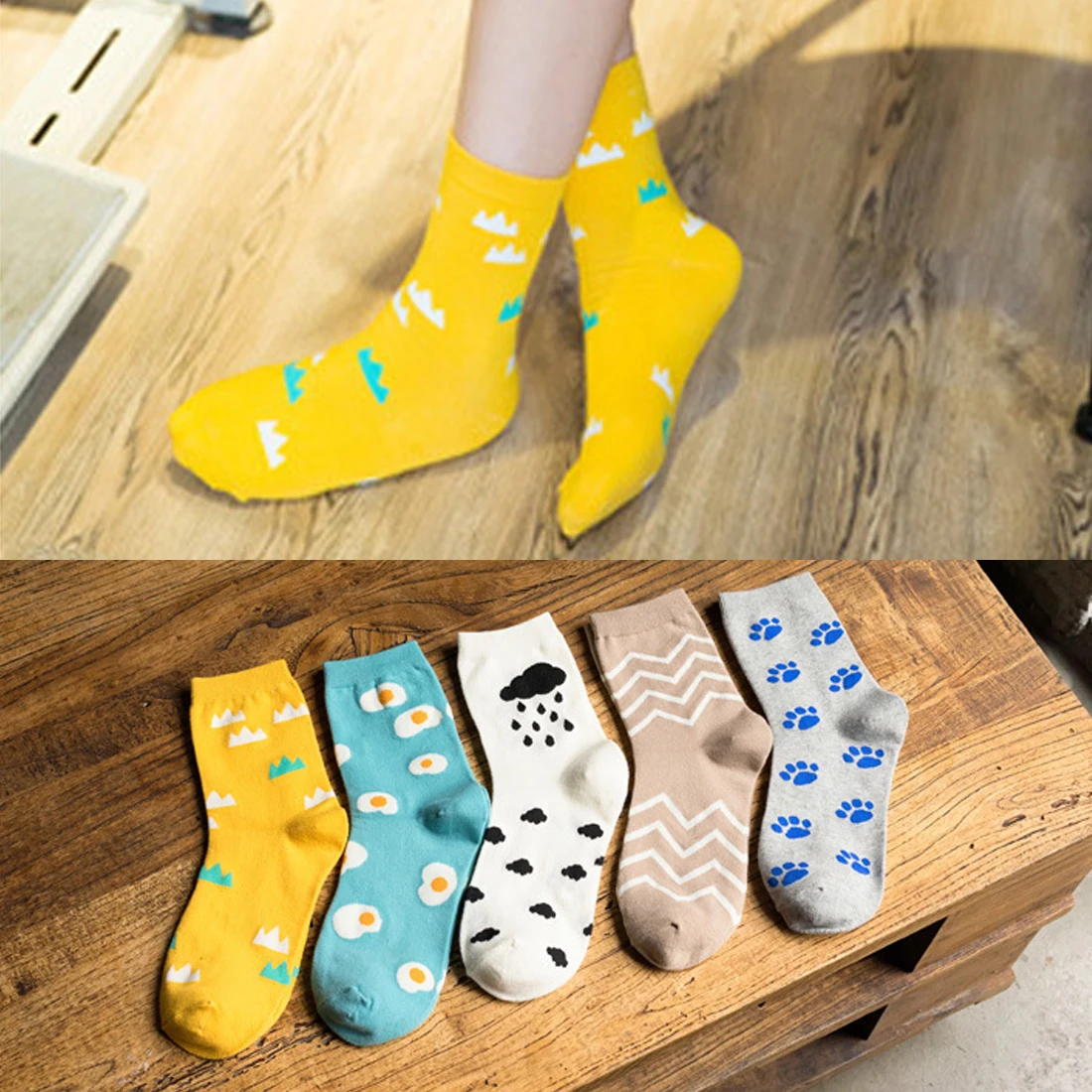 

New Japanese Kawaii Women Socks Cotton Cartoon Claw Cloud Print Art Socks Harajuku Long Female Sock Funny Sock calcetines mujer
