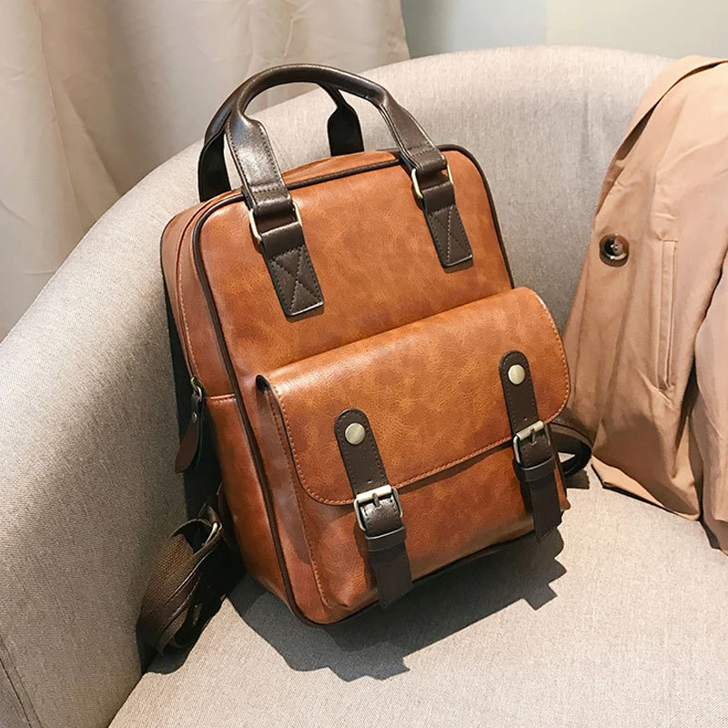 mochila feminina, школьные сумки с защитой от кражи, водонепроницаемые, для путешествий, для ноутбука, коричневый кожаный большой рюкзак для женщин, корейский дизайн
