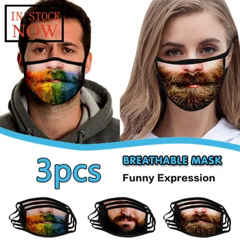 

3PCS Mouth Masks for Protection Funny Expressions Washable Earloop Face Mask Reusable Mask Face Shield Masque Mouth-muffle