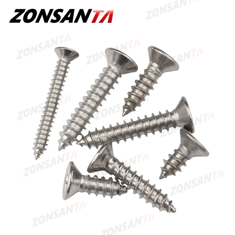 ZONSANTA M1.4 M1.7 M2 M2.3 M2.6 M3 M4 M5 M6 304 Stainless steel Cross recessed countersunk Flat head tapping screws Wood Screw