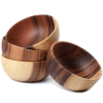 

AFBC Acacia Wooden Salad Bowl 6.3Inches Set of 4 - Individual Salad Bowls for Salad, Fruits and Cereal