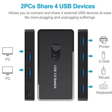 67JA – sélecteur de commutateur USB 3.0, adaptateur de commutateur KVM 4 Ports 2 en 4, Hub séparateur pour imprimante de Scanner PC, un bouton + câbles