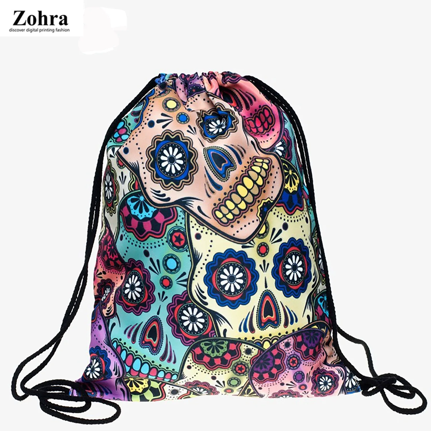 

Zohra New Style 3D Digital Printing Mexico Skull Mexican Skull Drawstring Bag Storage Drawstring Backpack