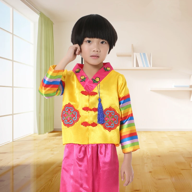 8 видов цветов, для детей, корейский стиль, костюм "ханбок" традиционные принадлежности модные Костюмы для маленьких мальчиков и девочек танцевальное Топ и юбка 100-160 см - Цвет: Color1