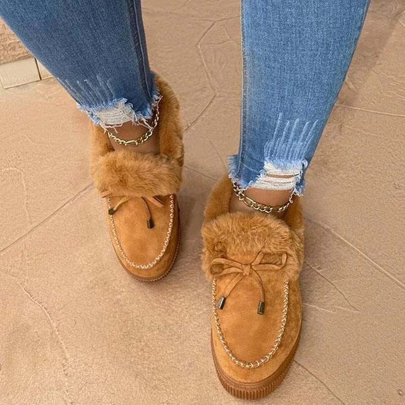 New Winter Ankle Boots Suede Leather Snow Boots Plush Natural Fur Warm Slip-on Ladies Shoes Flats Plus Size 36-43
