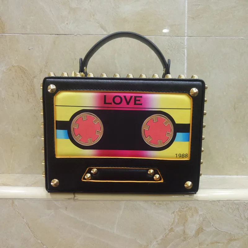 

New design box bag rivet recorder fashion model girl small square bag handbag shoulder strap diagonal bag