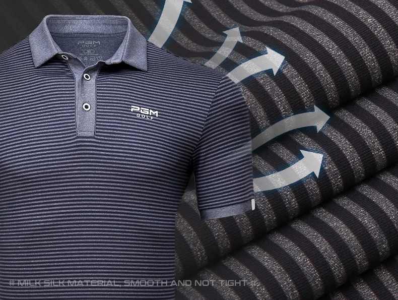 PGM Golf Polo рубашки для мужчин с коротким рукавом тренировочная футболка для мужчин Фитнес Футболка летняя полосатая футболка с отложным воротником Топы для бега футболка