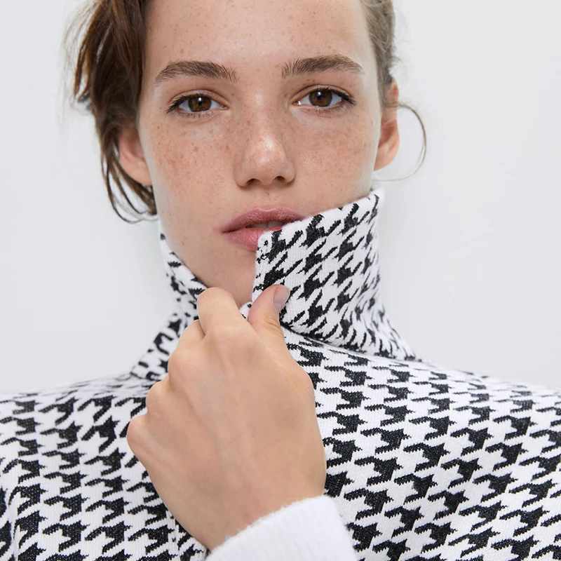 Шерстяное твидовое пальто ZA Houndstooth, Осень-зима, Женская Повседневная Популярная верхняя одежда средней длины, шерстяное пальто, парка