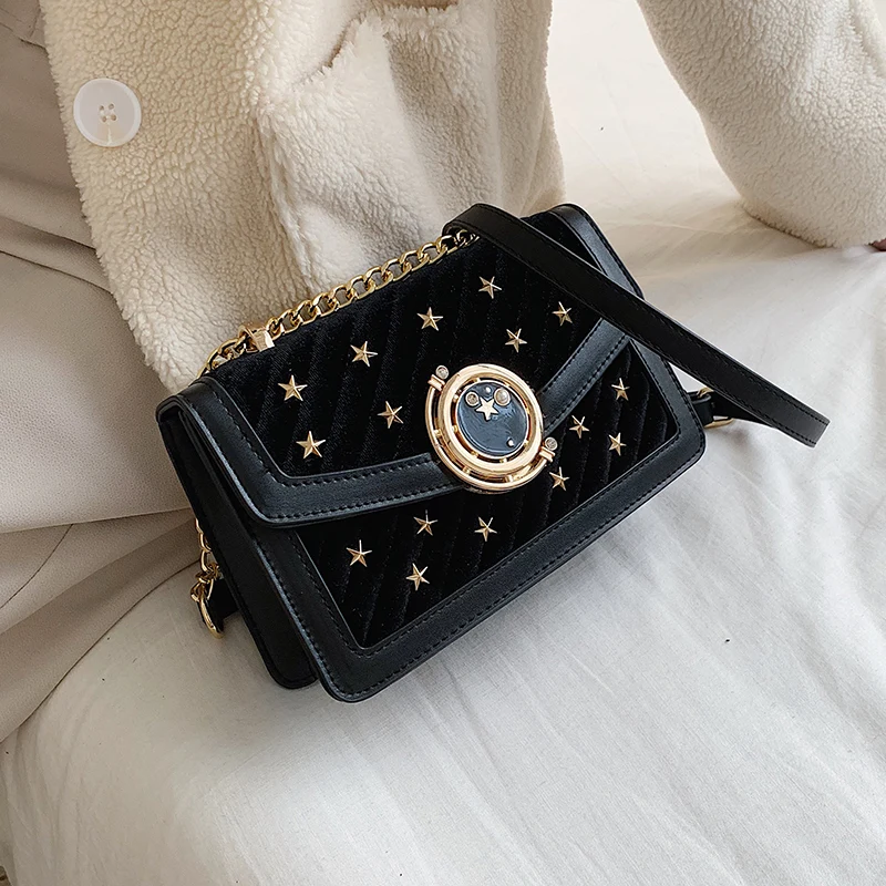 

2019 New Chain Fashion One Shoulder Casual Slant Small Square Flap with Stars Bags Handbags Women Famous Brands