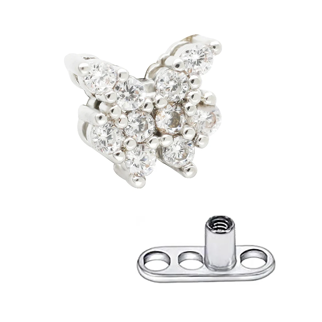 Jhjt 1Pc G23 Titanio Micro Dermico Ancoraggio Piercing Farfalla Pelle Diver Impianti Gioielli