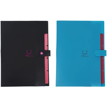 

2x Plastic Expanding File Folders Accordion Document Organizer 5-Pocket A4 Letter Size Black & Lake Blue