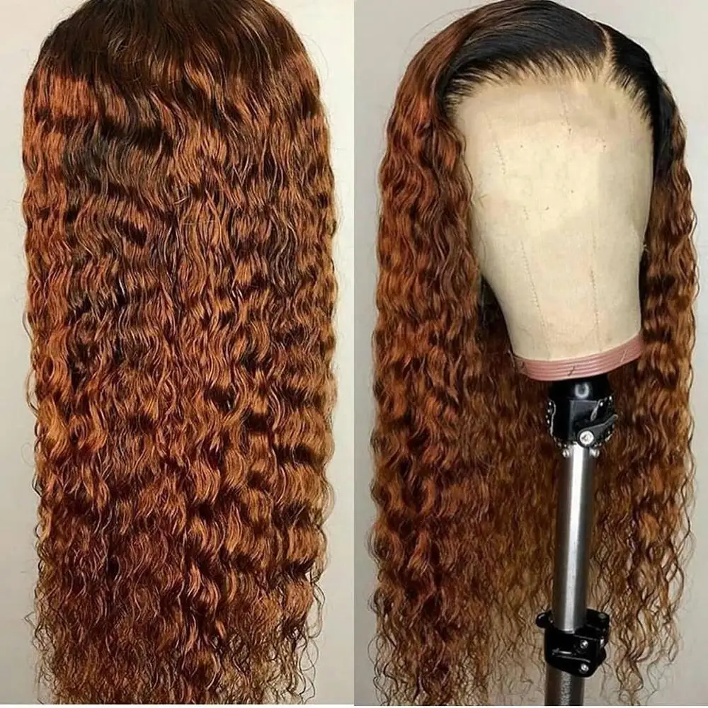 1B 30 Ombre Curly Lace Front Human Hair Wig for Black Women 13*4 Brazilian Remy Hair 130% Free Part Pre Plucked with Baby Hair