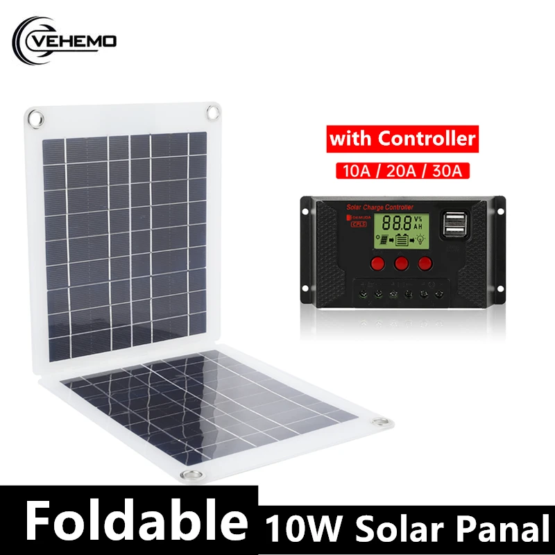 

Foldable Solar Panel Power bank with Controller 10W 5V 1A / 18V 0.5A phone Car battery charging USB TYPE-C output for camper