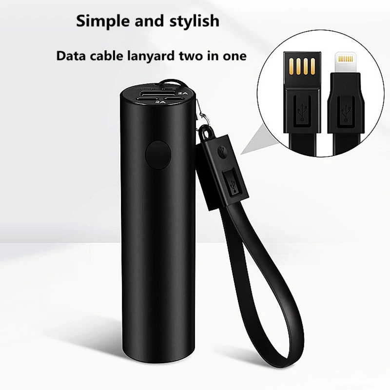 Mini Power Bank Data Cable Lanyard Two-in-One Portable Powerbank Flashlight Mobile Phone Emergency Charging Secondary Battery portable usb charger