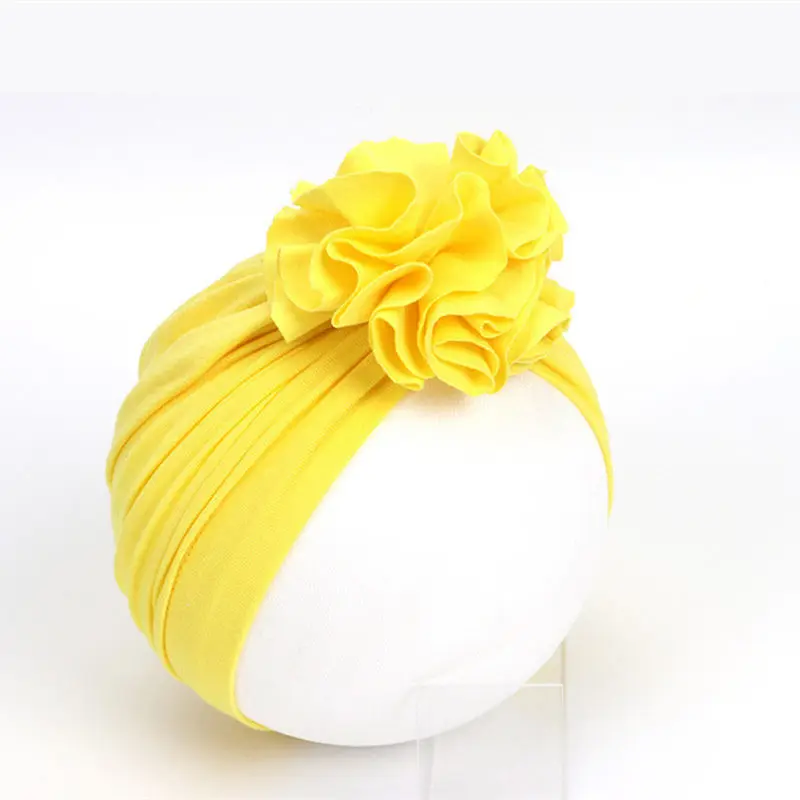 Ruoshui 16 цветов детские шапки в цветочек Детские Тюрбан Хлопок Детские эластичные резинки для волос вязаная шапочка для новорожденного аксессуары для волос Тиара - Цвет: yellow