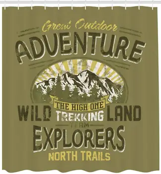 

Vintage Shower Curtain Outdoor Adventure a Poster About Climbing Vintage Pattern Print Cloth Fabric Bathroom Decor Set with Hook