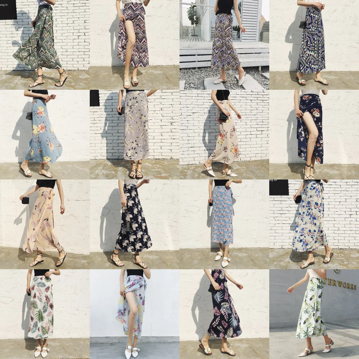 

Multi--Beach New Style Wrap Skirt Chiffon Solid CHIC Skirt Seaside Holiday Lace-up Floral-Print Irregular