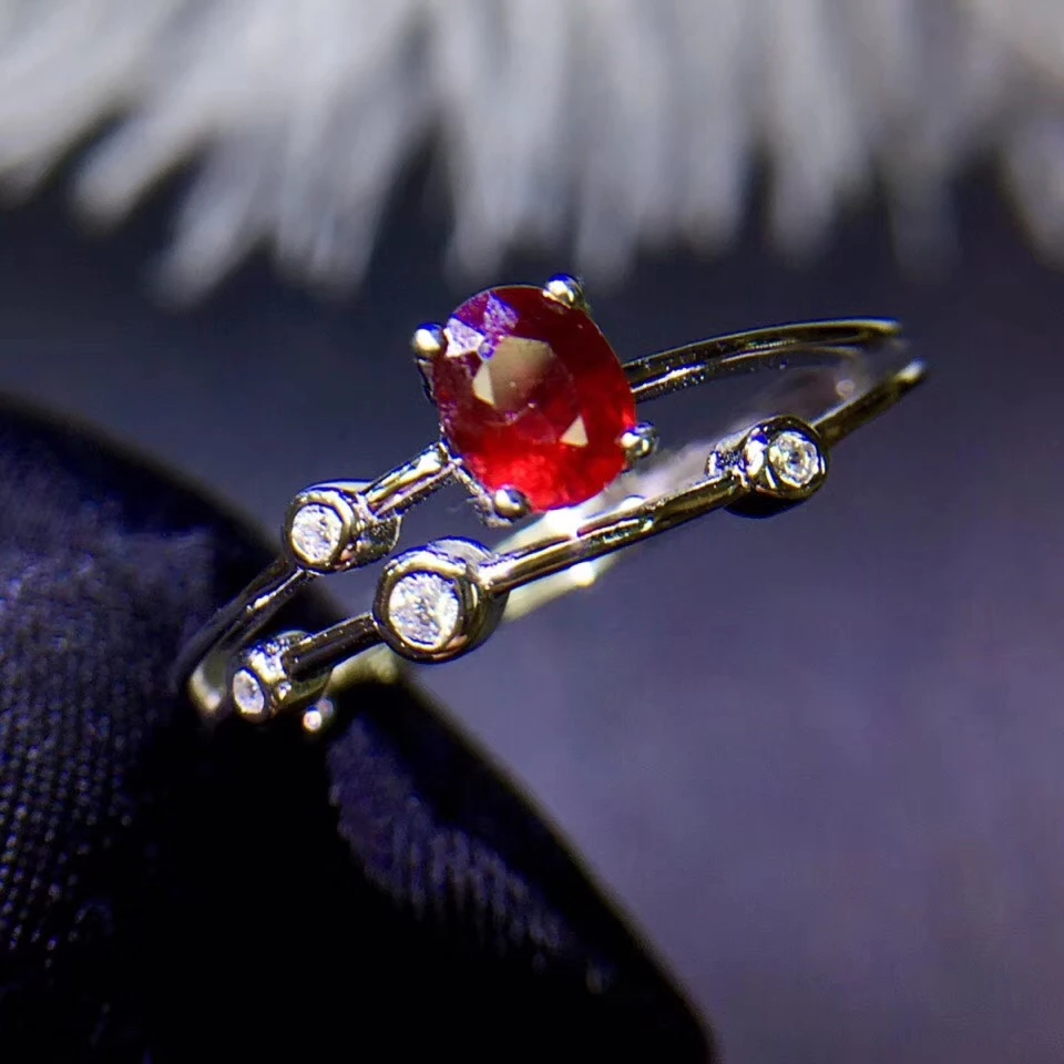 

Top Natural Ruby Red Gemstone OVal Adjustable Ring Crystal 5x4mm 925 Silver Woman Man Party Gift Rings Jewelry AAAAA