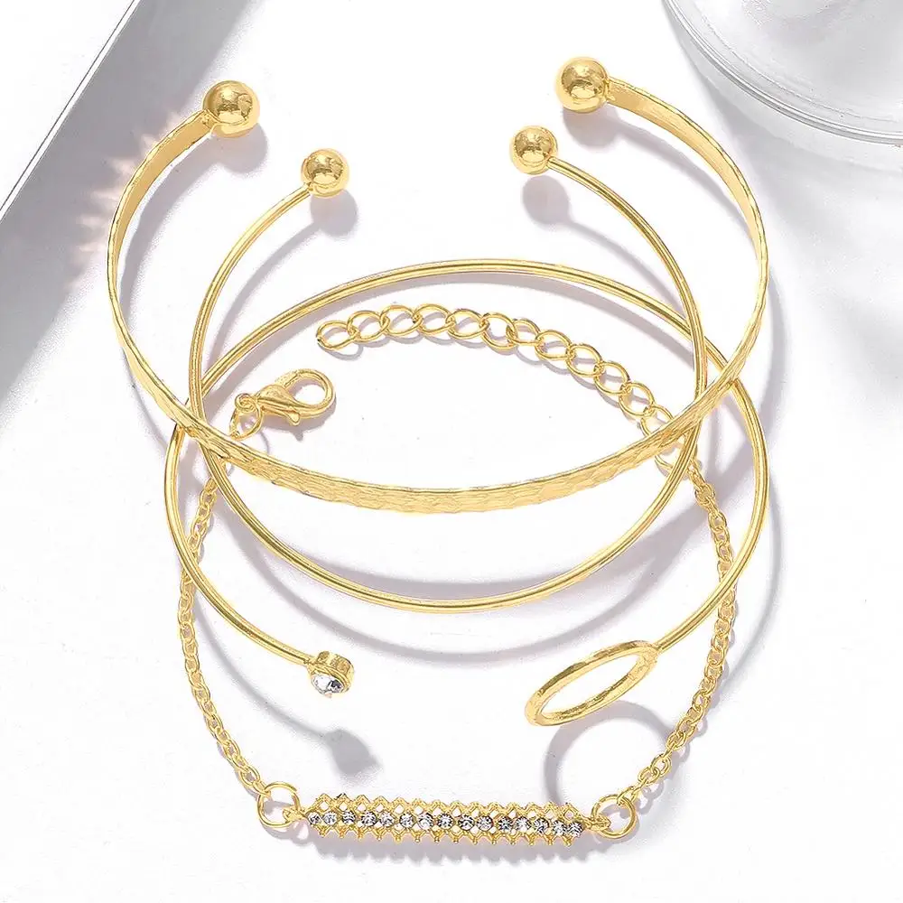 

Dvacaman Gold Color Maxi Bracelet for Women Wedding Round Crystal Vintage Metal Open Chain Bracelets Wholesale Jewelry Girl Gift