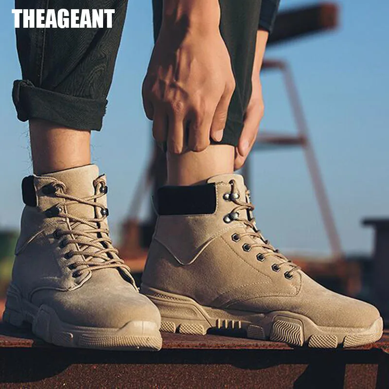 THEAGRANT; коллекция года; зимняя мужская обувь на меху; теплые короткие плюшевые мужские ботинки; Высокая модная Рабочая обувь; армейские мужские ботильоны; MBS2006