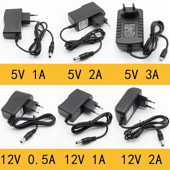 Adaptador de fuente de alimentación, aparato apto para cargador, de 5,5x2,5 mm, con enchufe europeo micro USB, potencia de 100-240V AC a DC, salida 5v3a, modelos 5V, 12V, 1A, 2A, 0,5A, 1 unidad 1
