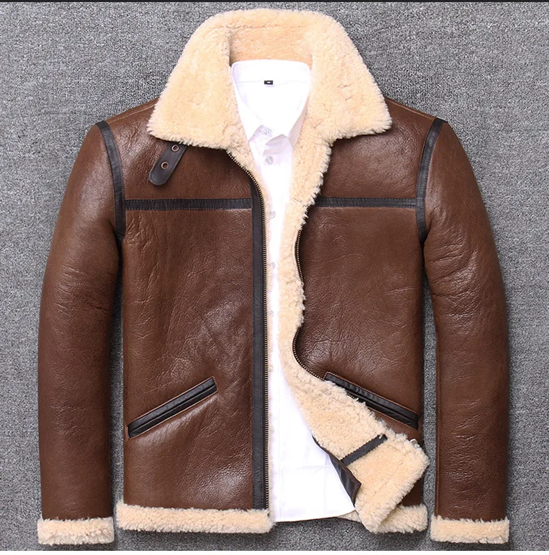 Мужская кожаная куртка, зимняя куртка из натуральной кожи, мужская куртка из овчины, Куртки из натуральной кожи, шерстяная подкладка L1962 KJ3198