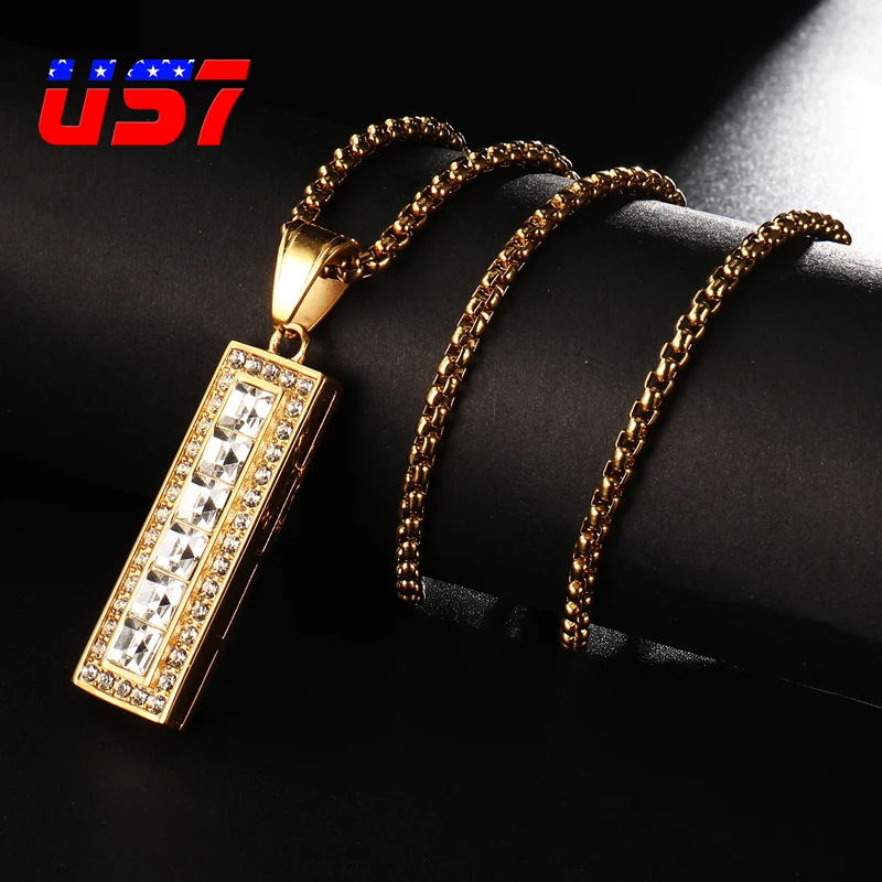 US7 Bling геометрическое ожерелье с прямоугольной подвеской 316L ожерелье из нержавеющей стали s для мужчин хип хоп Iced Out ювелирные изделия