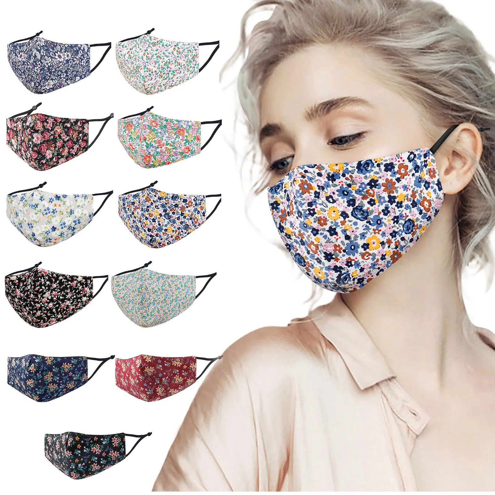 Adjustable Face Masks Washable Breathable Mascarillas 3d Printed Cotton Mask Adult Floral Mask Reusable Protection Masque Maske